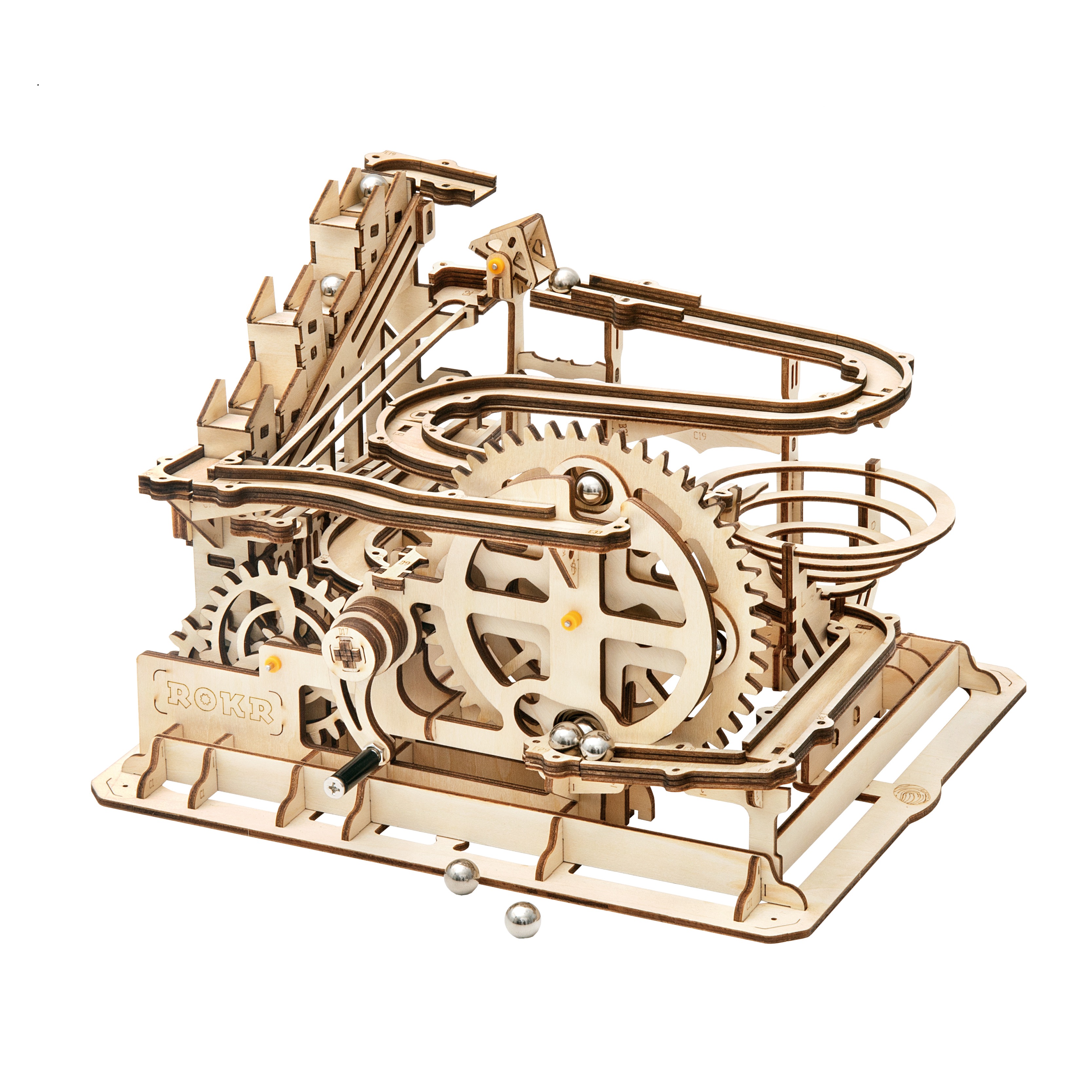 مسار الكرات الخشبي الميكانيكي – Wooden Marble Run STEM Kit